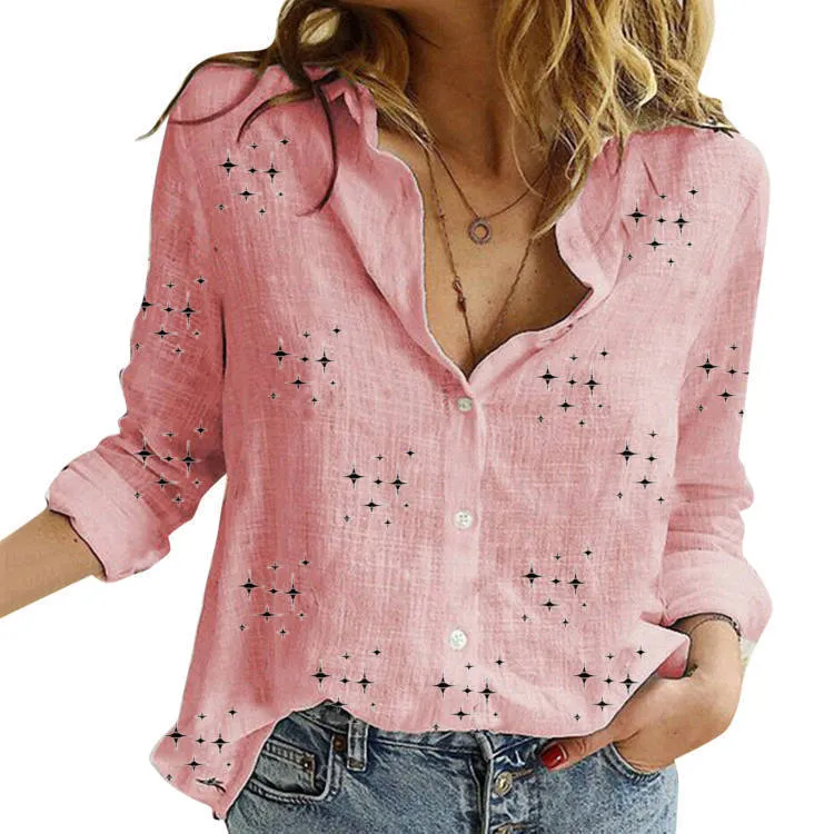Damen Lässige Leinenbluse mit Knopfdetails Drune