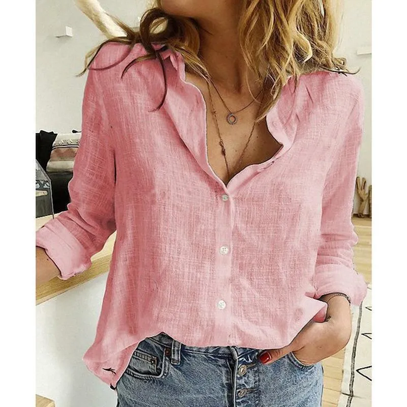 Damen Lässige Leinenbluse mit Knopfdetails Drune