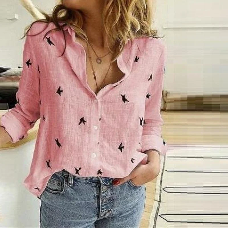 Damen Lässige Leinenbluse mit Knopfdetails Drune