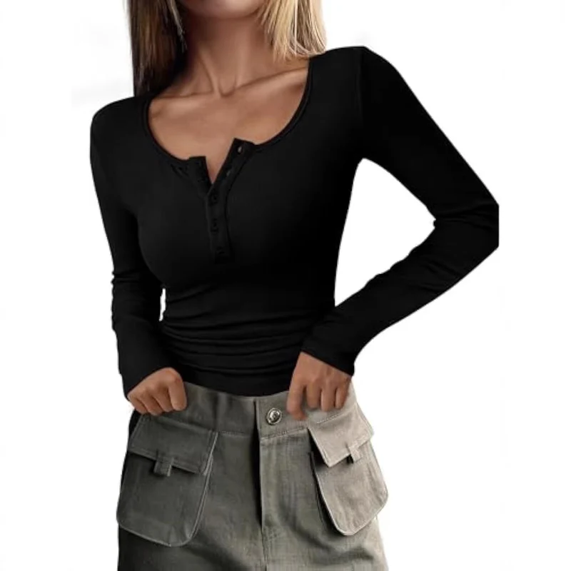 Damen Langarmshirt mit Knopfdetails Drune