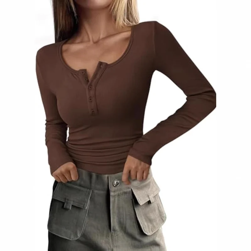 Damen Langarmshirt mit Knopfdetails Drune