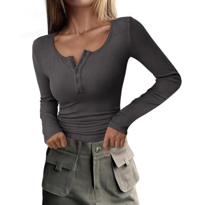 Damen Langarmshirt mit Knopfdetails Drune
