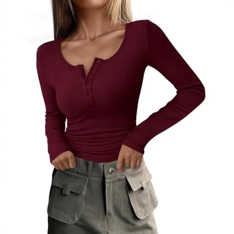 Damen Langarmshirt mit Knopfdetails Drune