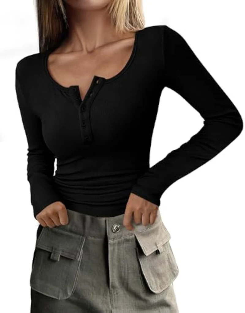 Damen Langarmshirt mit Knopfdetails Drune