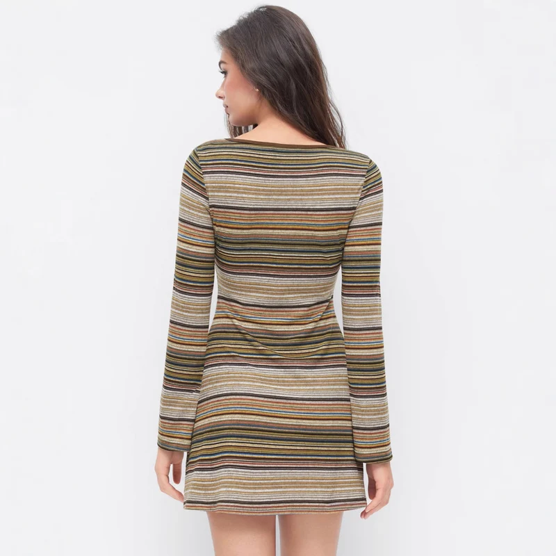 Damen Langarm Minikleid mit Streifen Drune