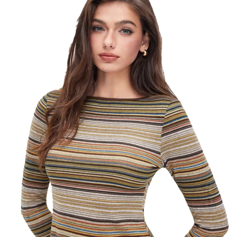 Damen Langarm Minikleid mit Streifen Drune