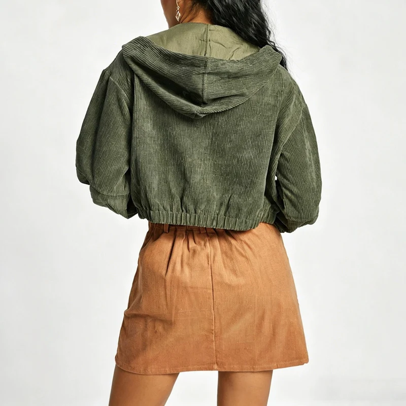 Damen Kurze Cordjacke mit Kapuze Drune