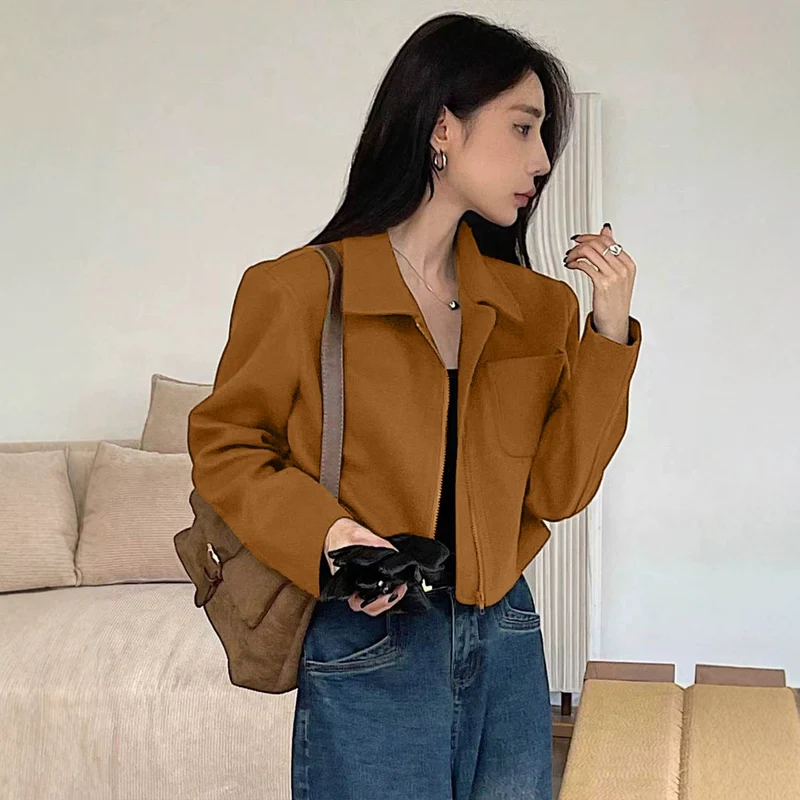 Damen Kurz geschnittene Suede Jacke Drune