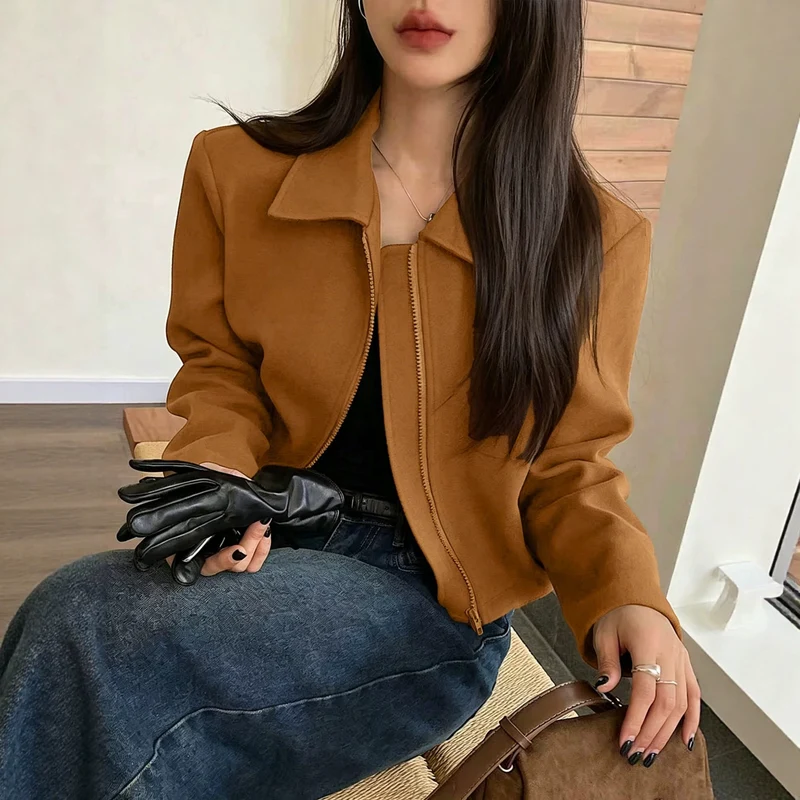 Damen Kurz geschnittene Suede Jacke Drune