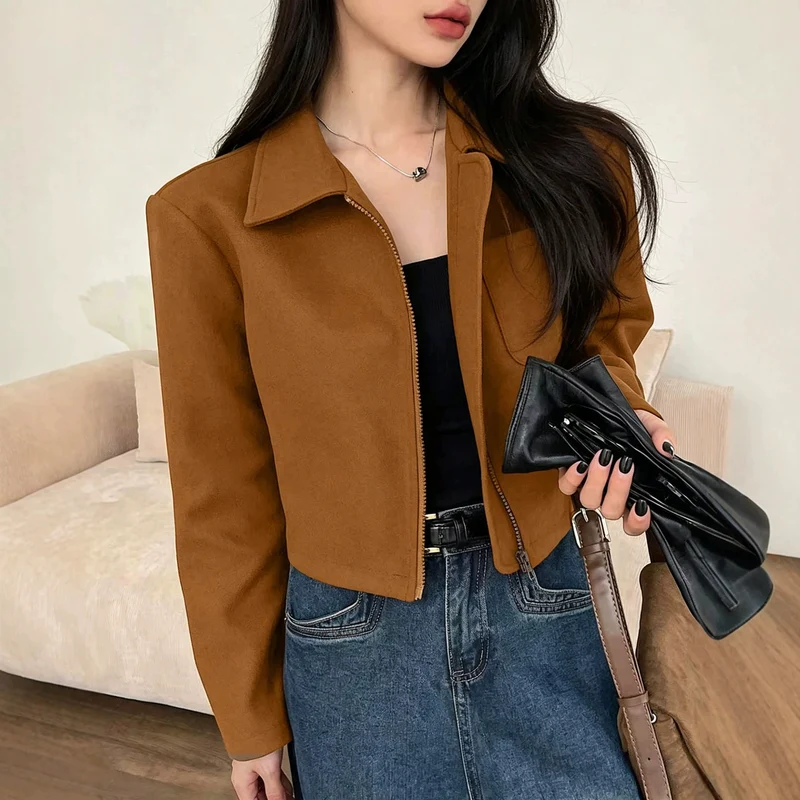 Damen Kurz geschnittene Suede Jacke Drune