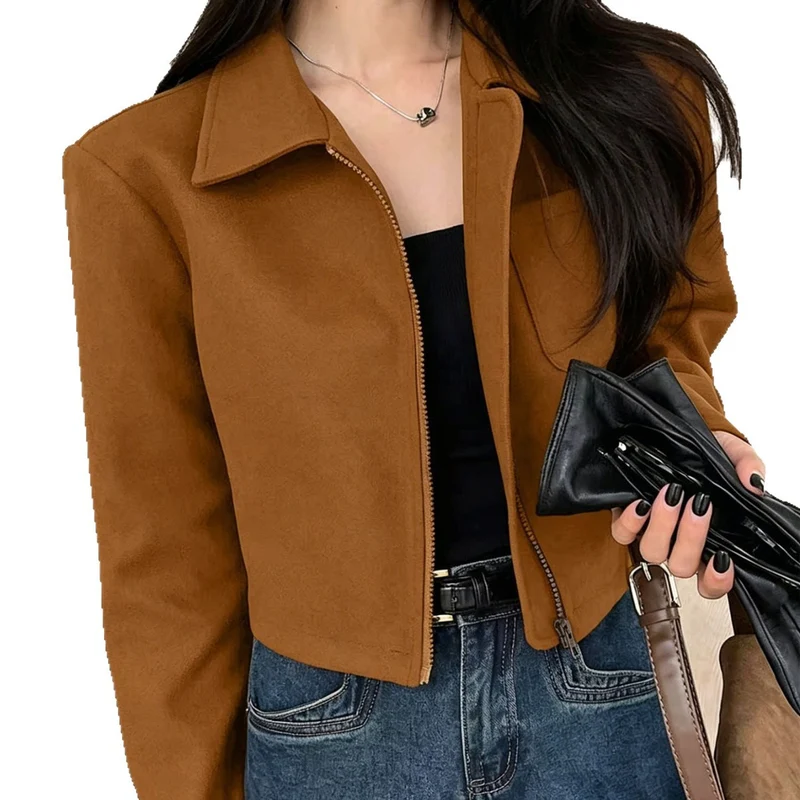 Damen Kurz geschnittene Suede Jacke Drune