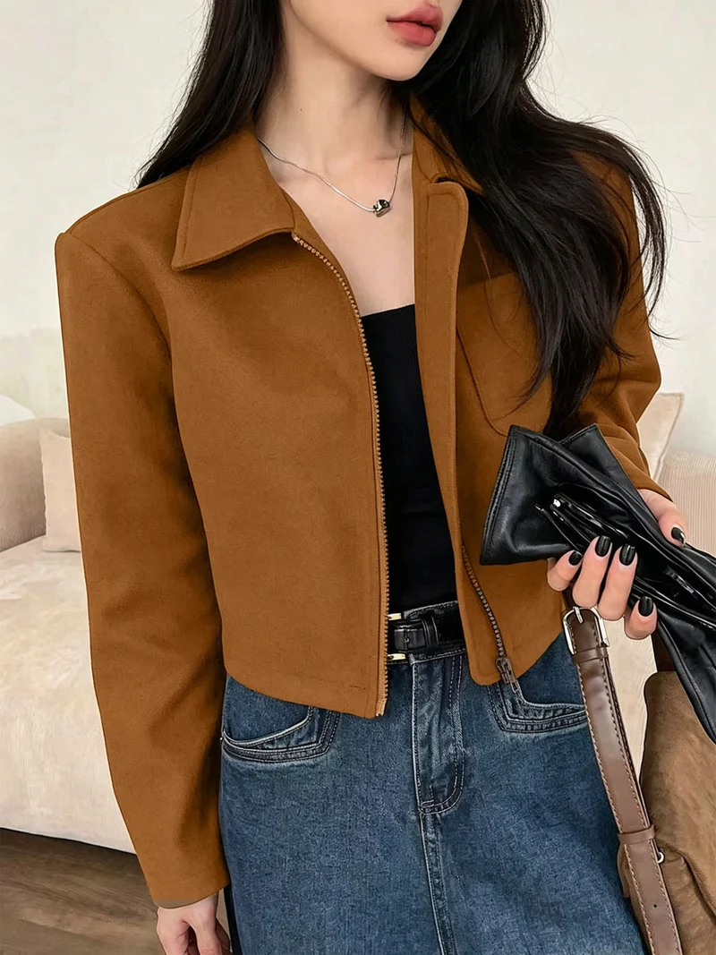Damen Kurz geschnittene Suede Jacke Drune