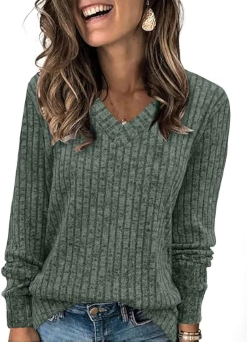 Damen Komfortabler V-Ausschnitt Pullover Drune