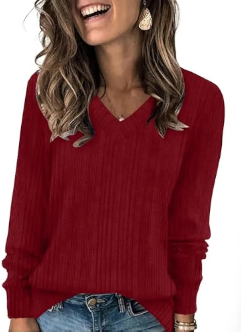 Damen Komfortabler V-Ausschnitt Pullover Drune