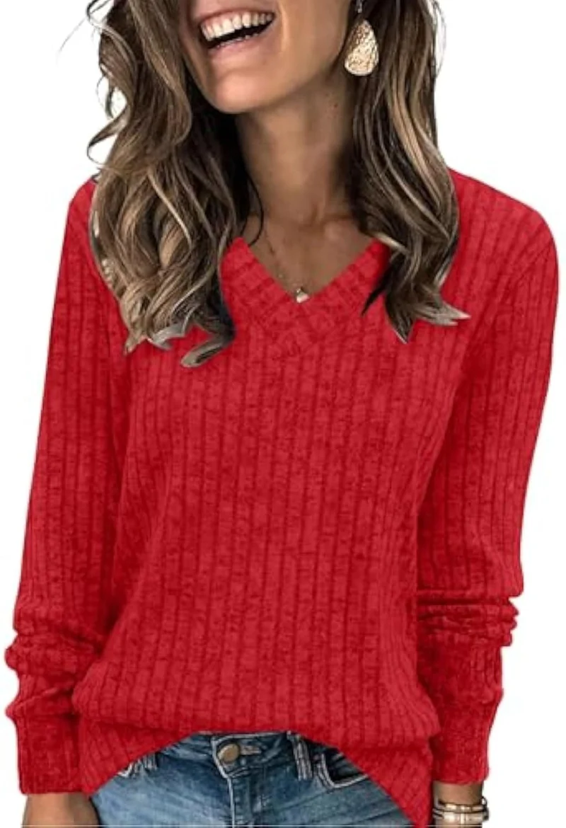 Damen Komfortabler V-Ausschnitt Pullover Drune