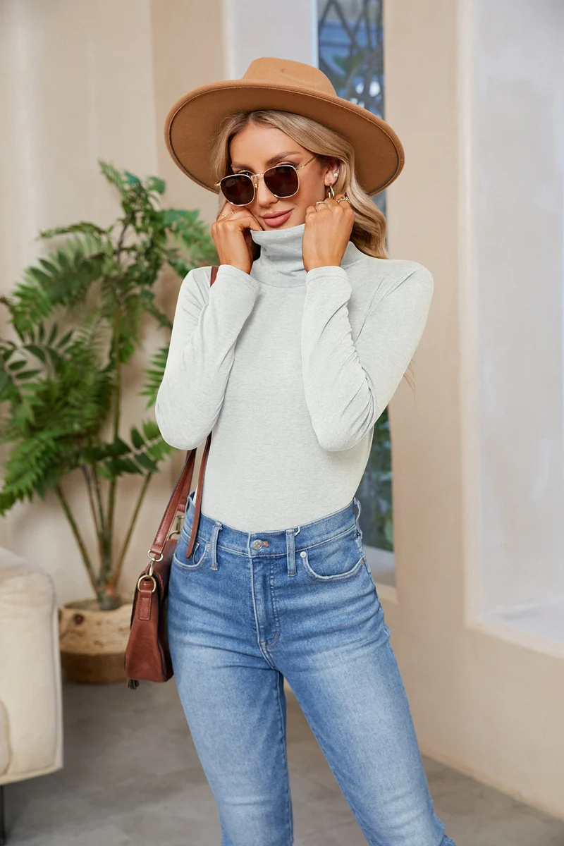 Damen Hochwertiges Langarmshirt mit Stehkragen Drune