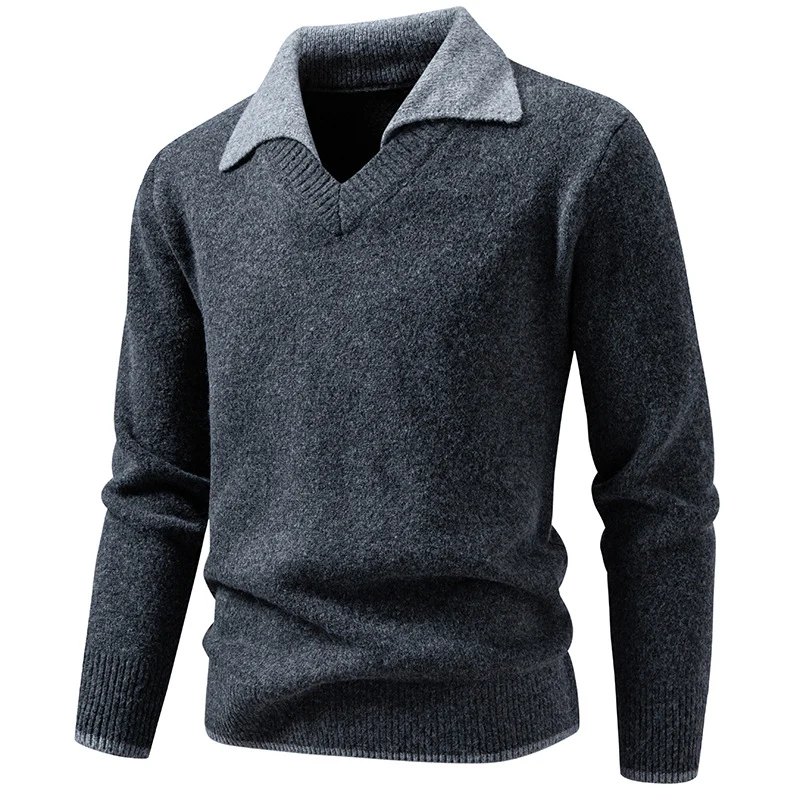 Herren Feinstrickpullover mit Hemdkragen und V‑Ausschnitt Drune