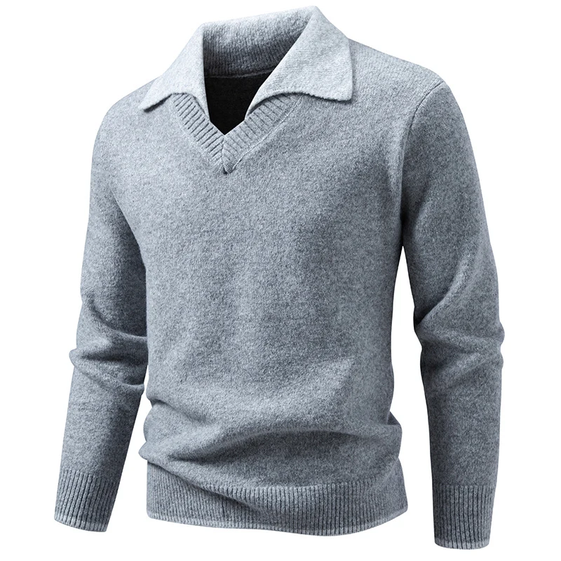 Herren Feinstrickpullover mit Hemdkragen und V‑Ausschnitt Drune