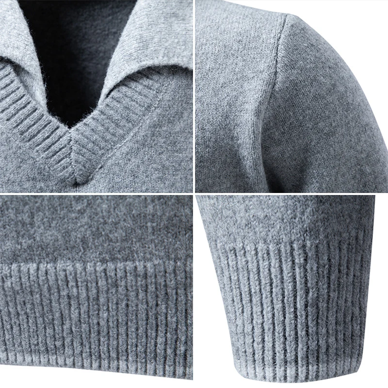 Herren Feinstrickpullover mit Hemdkragen und V‑Ausschnitt Drune