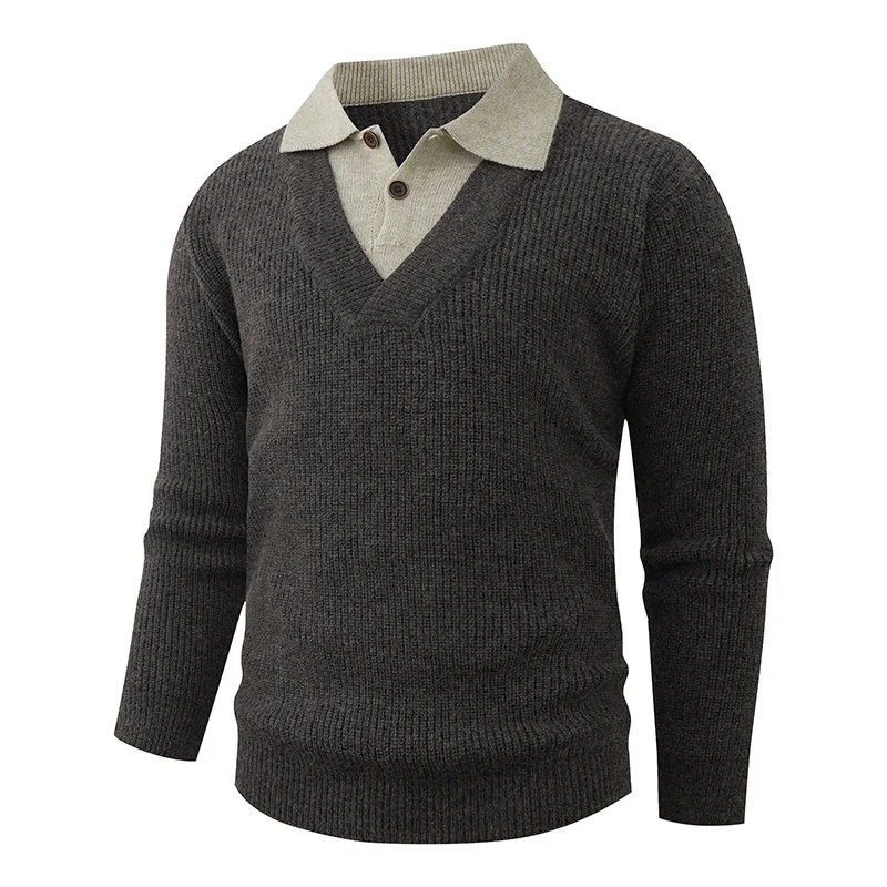 Herren Feinstrickpullover mit eingearbeitetem Polokragen und tiefem V-Ausschnitt Drune
