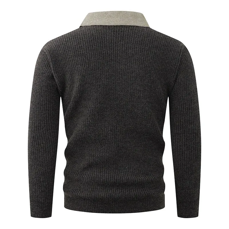 Herren Feinstrickpullover mit eingearbeitetem Polokragen und tiefem V-Ausschnitt Drune