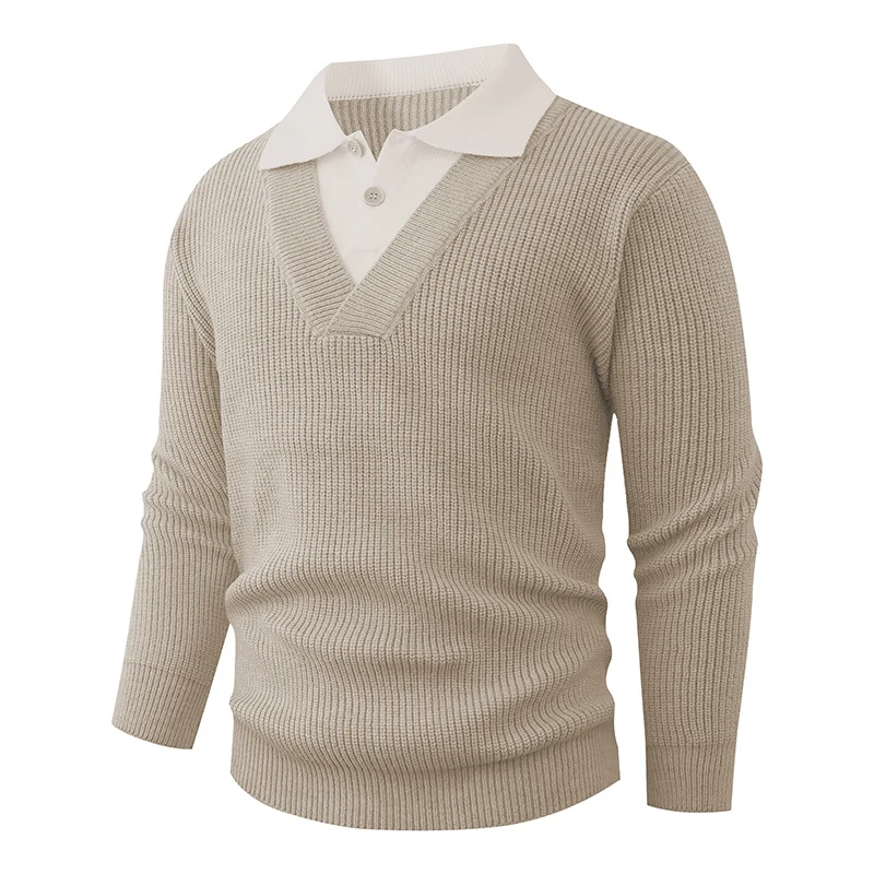 Herren Feinstrickpullover mit eingearbeitetem Polokragen und tiefem V-Ausschnitt Drune