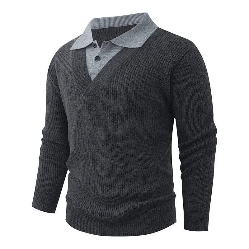 Herren Feinstrickpullover mit eingearbeitetem Polokragen und tiefem V-Ausschnitt Drune