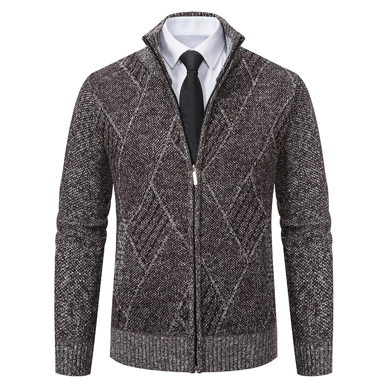 Herren Feinstrick-Zipjacke mit strukturierter Rautenoptik, Stehkragen und durchgehendem Reißverschluss Drune
