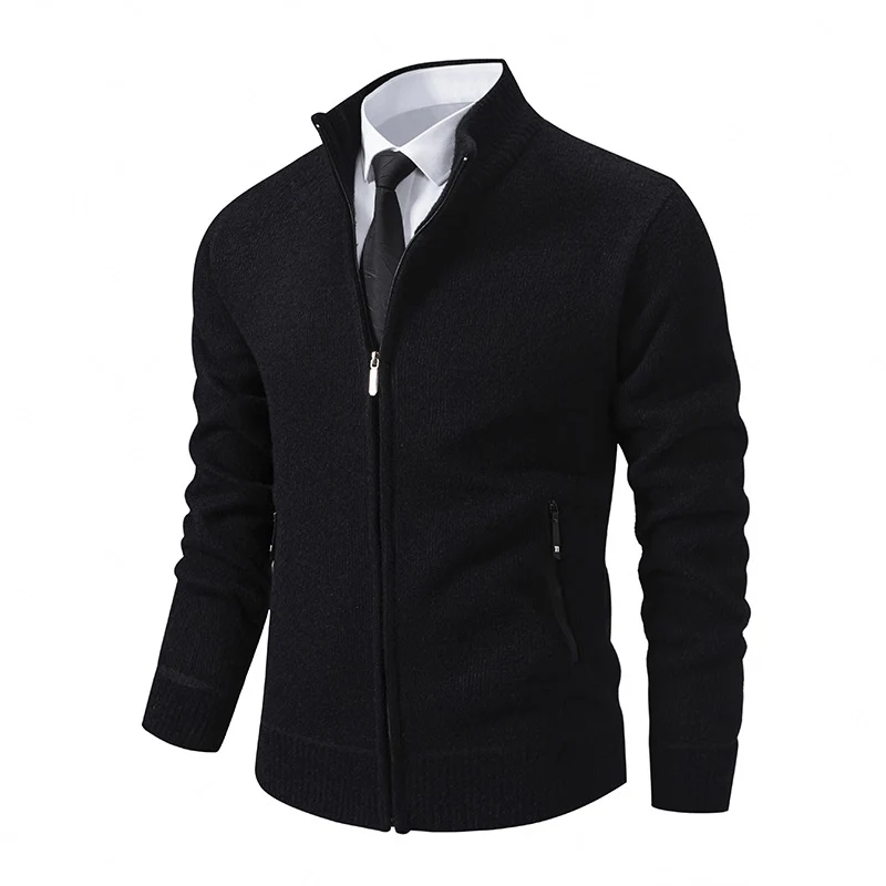 Herren Feinstrick-Zipjacke mit Stehkragen und verdecktem Reißverschluss Drune