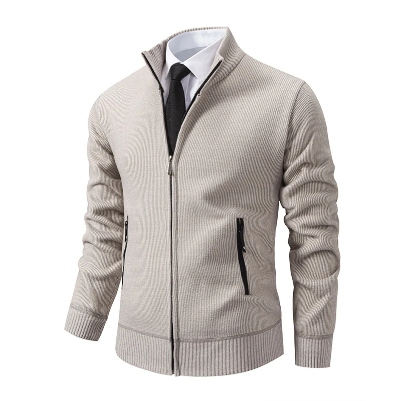 Herren Feinstrick-Zipjacke mit Stehkragen und verdecktem Reißverschluss Drune