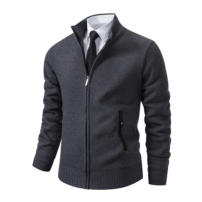 Herren Feinstrick-Zipjacke mit Stehkragen und verdecktem Reißverschluss Drune