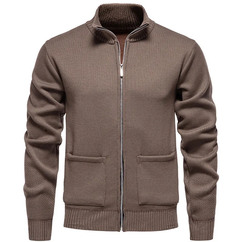Herren Feinstrick-Zipjacke mit Stehkragen und aufgesetzten Taschen Drune