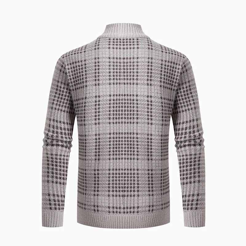 Herren Feinstrick-Zipcardigan mit Glencheck‑Muster, Stehkragen und Zwei‑Wege‑Reißverschluss Drune
