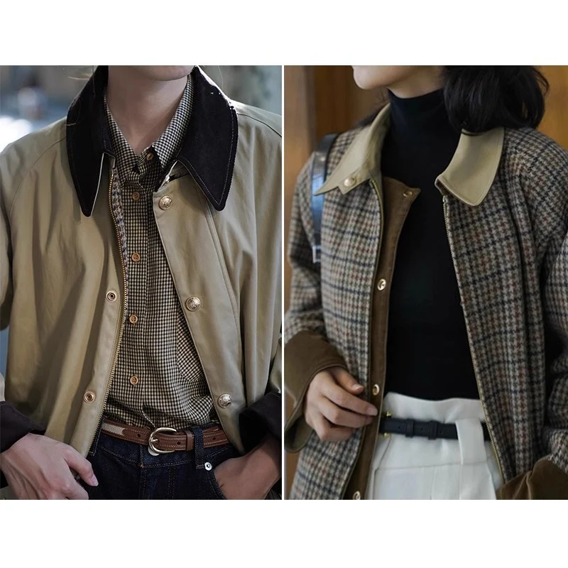 Herren kurzer Fieldcoat mit Cordkragen, Druckknopfleiste und aufgesetzten Taschen Drune