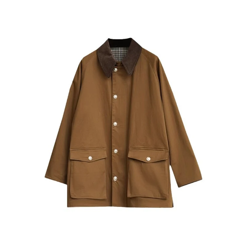 Herren kurzer Fieldcoat mit Cordkragen, Druckknopfleiste und aufgesetzten Taschen Drune