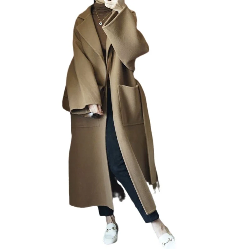 Damen Wollmix-Longcoat im Oversize-Schnitt mit großen aufgesetzten Taschen Drune