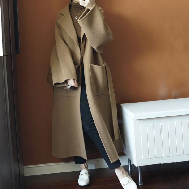 Damen Wollmix-Longcoat im Oversize-Schnitt mit großen aufgesetzten Taschen Drune