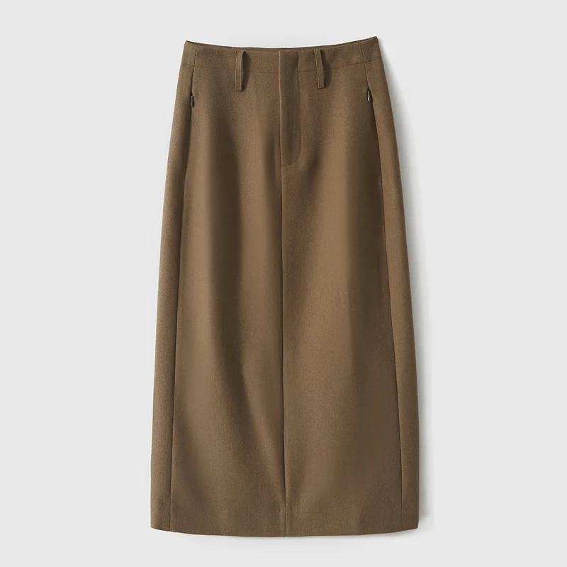 Damen Woll-Midirock mit geradem Schnitt und Eingrifftaschen Drune