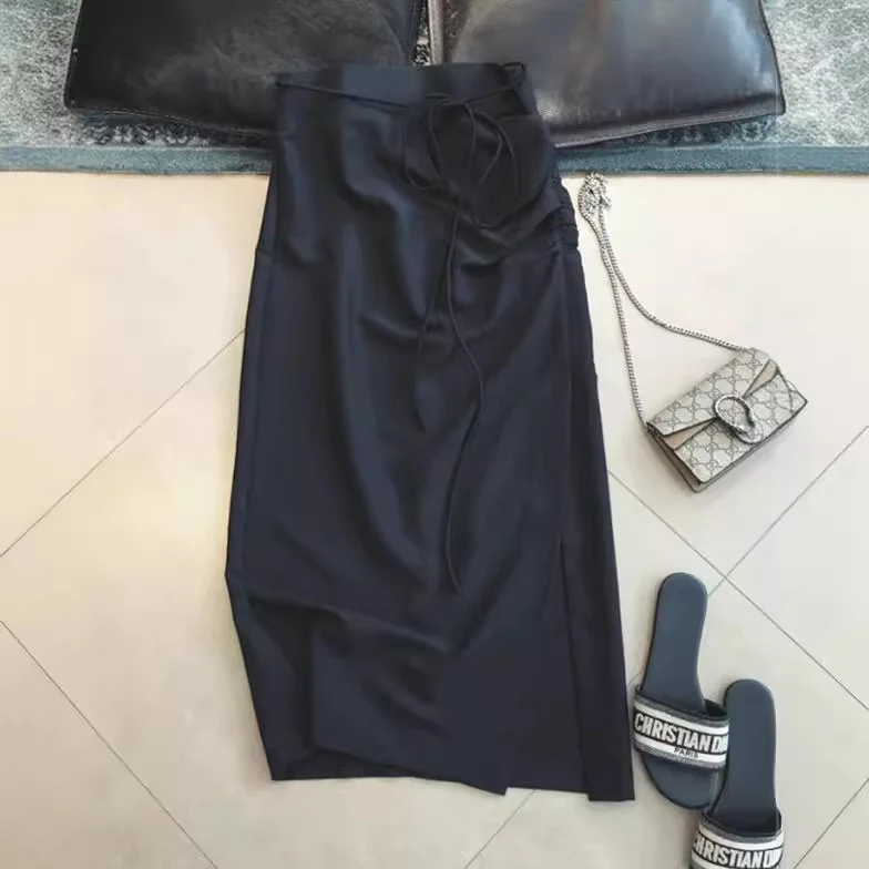 Damen Wickel-Midirock mit hohem Bund und Kordelzug Drune