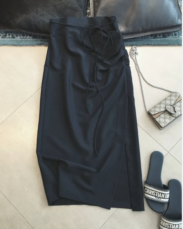 Damen Wickel-Midirock mit hohem Bund und Kordelzug Drune