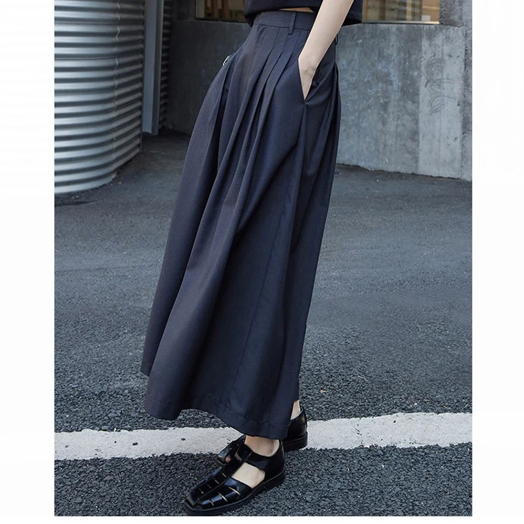 Damen Weite plissierte Culotte-Hose mit hoher Taille, Bundfalten & Eingrifftaschen Drune