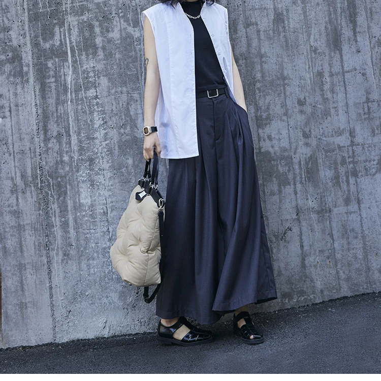 Damen Weite plissierte Culotte-Hose mit hoher Taille, Bundfalten & Eingrifftaschen Drune