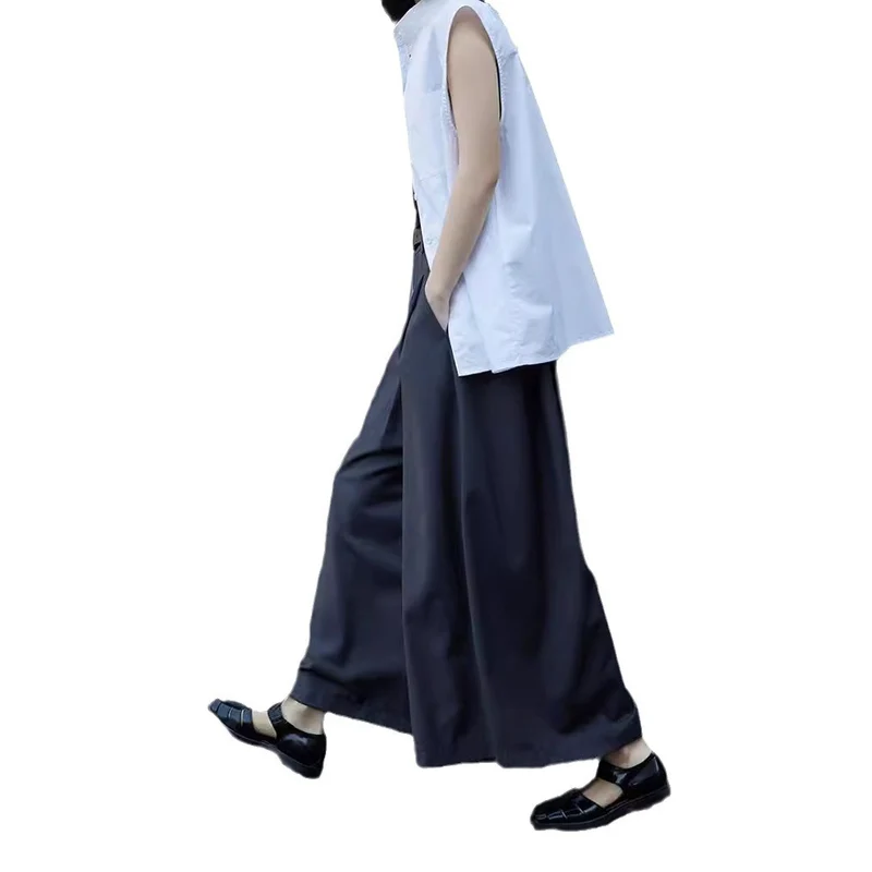 Damen Weite plissierte Culotte-Hose mit hoher Taille, Bundfalten & Eingrifftaschen Drune