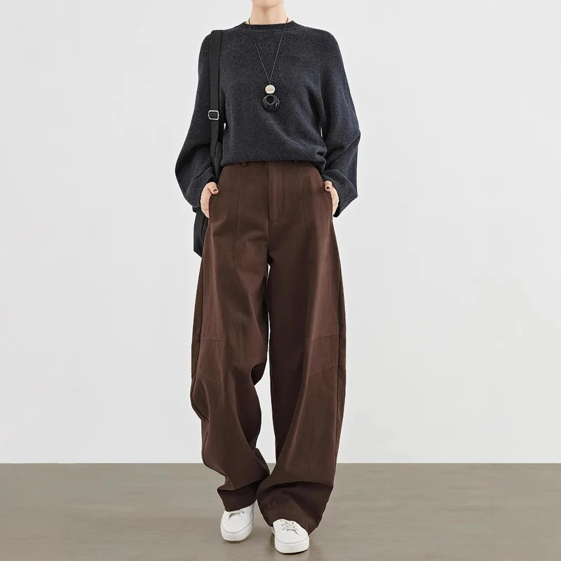 Damen Weite Highwaist-Bundfaltenhose im Cargo-Look mit extra weitem Bein Drune
