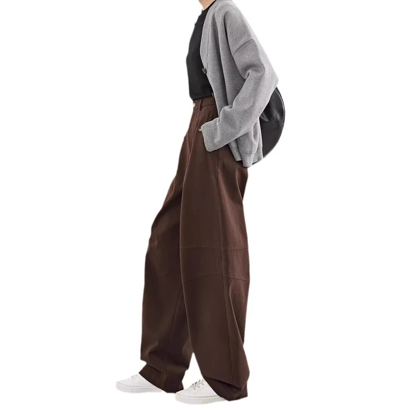 Damen Weite Highwaist-Bundfaltenhose im Cargo-Look mit extra weitem Bein Drune