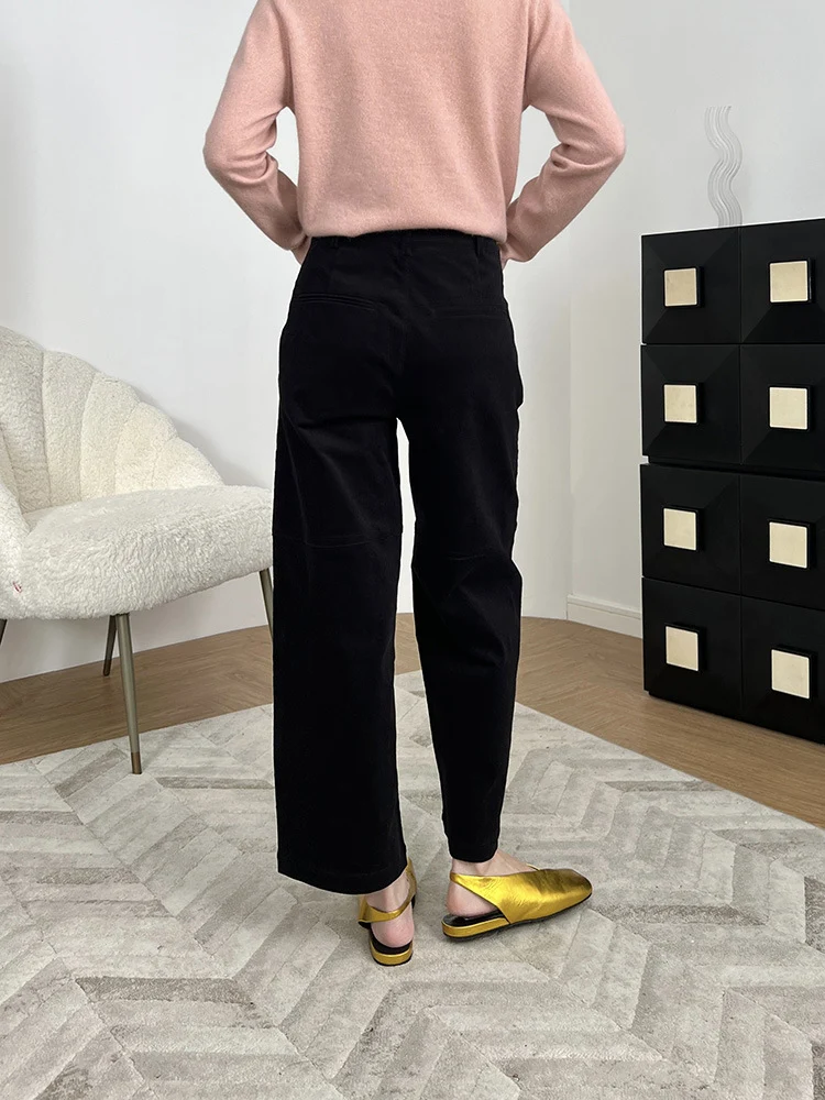 Damen Weite Cordhose mit hoher Taille, Cropped-Bein und Eingrifftaschen Drune