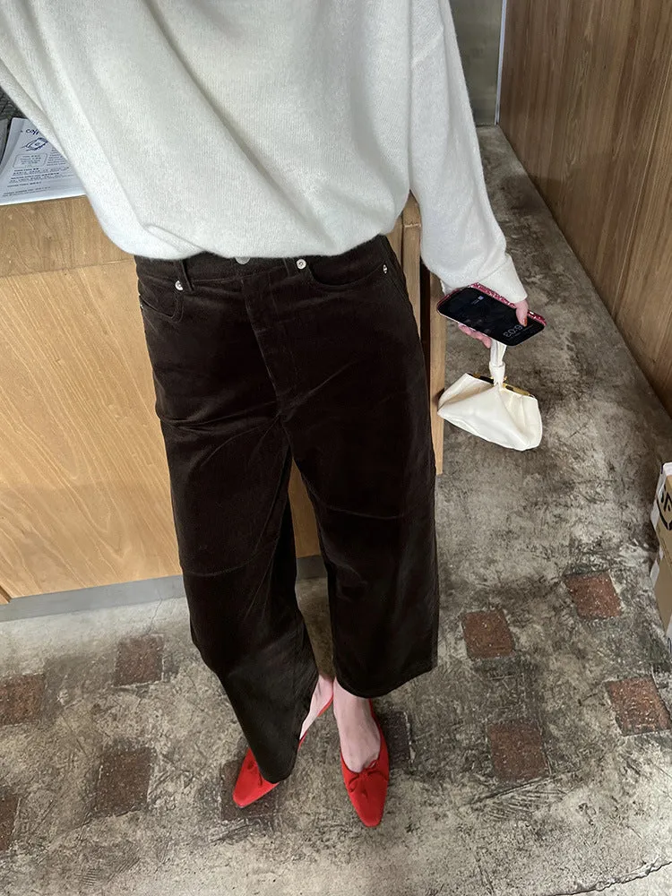 Damen Weite Cordhose mit hoher Taille, Cropped-Bein und Eingrifftaschen Drune