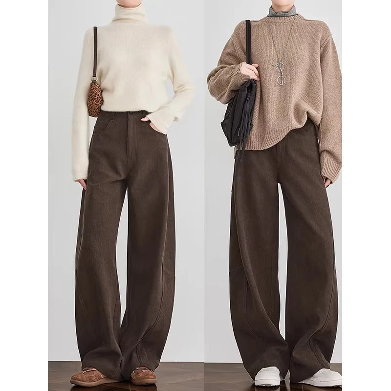 Damen Weite Cordhose mit hoher Taille, Bundfalte und Palazzoschnitt Drune
