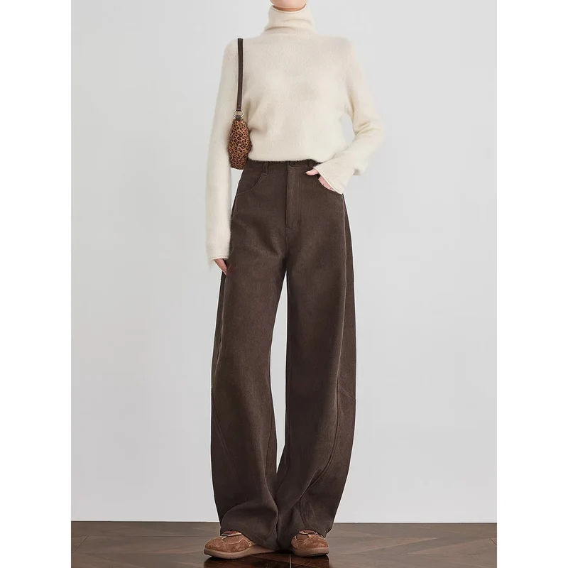 Damen Weite Cordhose mit hoher Taille, Bundfalte und Palazzoschnitt Drune