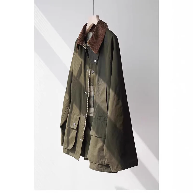 Damen wasserabweisende Oversize-Fieldjacke mit Cordkragen und aufgesetzten Pattentaschen Drune